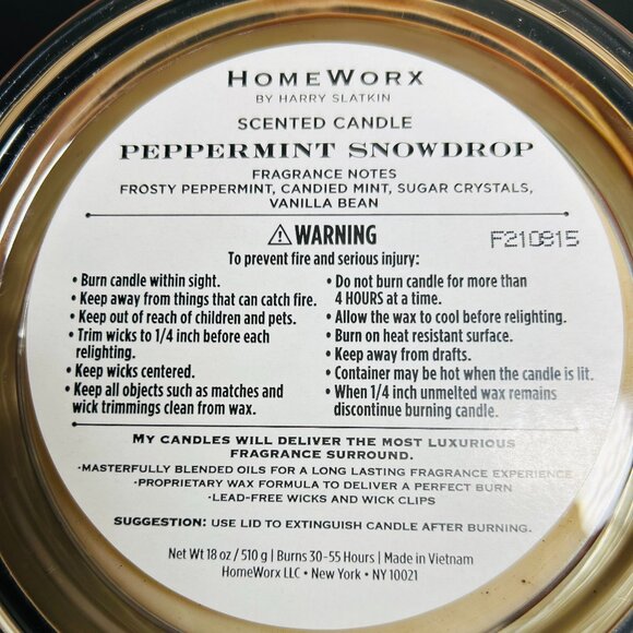 HomeWorx by Slatkin Peppermint Snowdrop 4-Wick 18oz Candle NEW - Picture 4 of 4